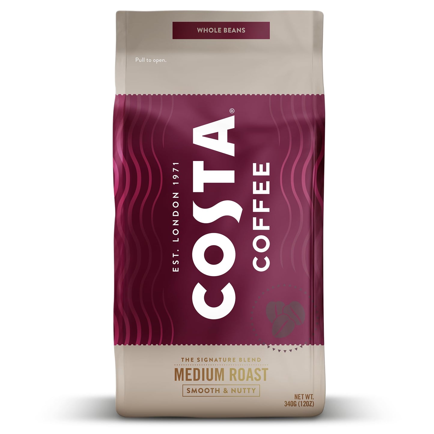 Costa Coffee Ground Medium Roast Coffee, 12 Oz Bag, Caramel & Nutty