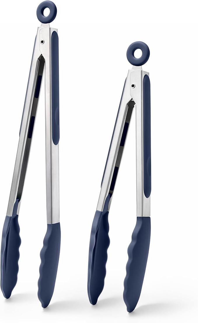 Doosu Kitchen Tongs with Silicone Tips for Cooking Serving (16in, Aqua Sky)