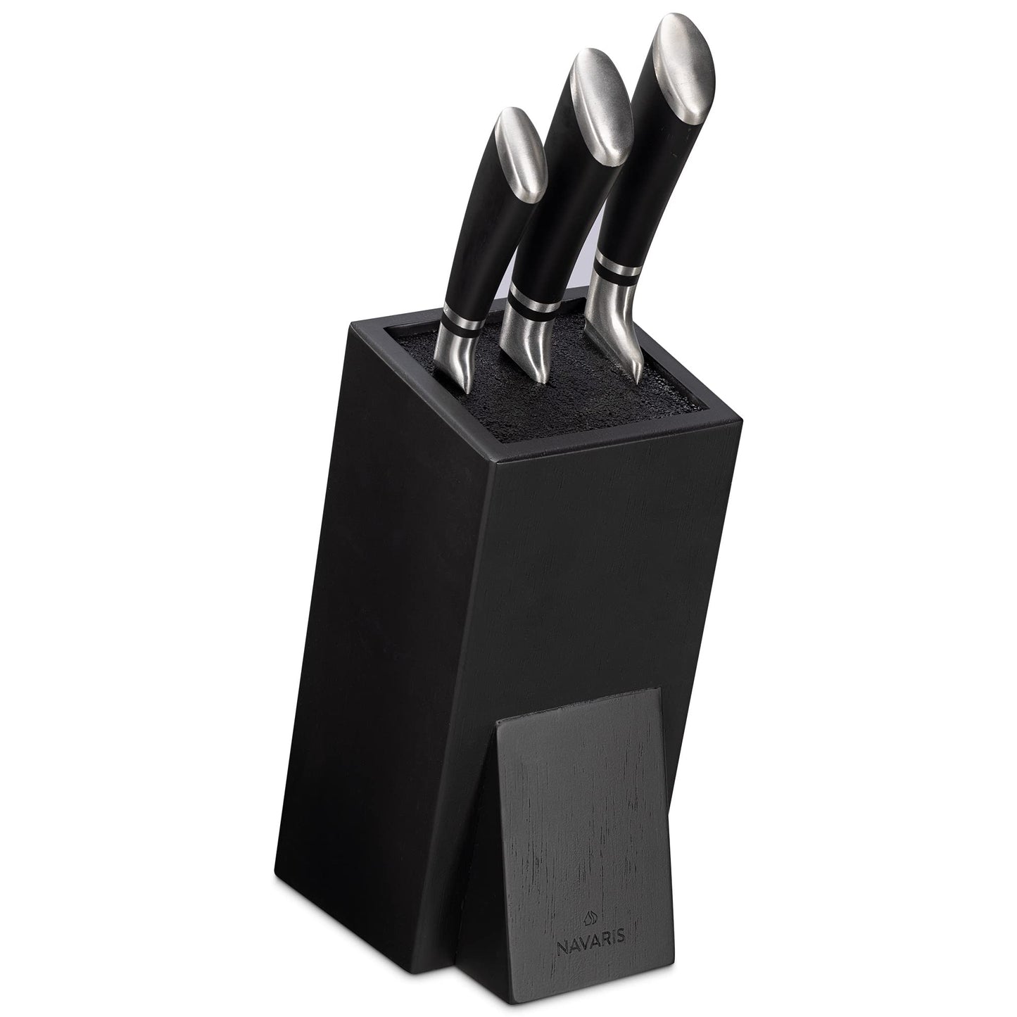 Navaris Universal Knife Block Holder - Acacia Wood Stand with Bristles to Fit Different Sizes of Knives - Angled Design, 9.8" x 5.9" x 4.1’"