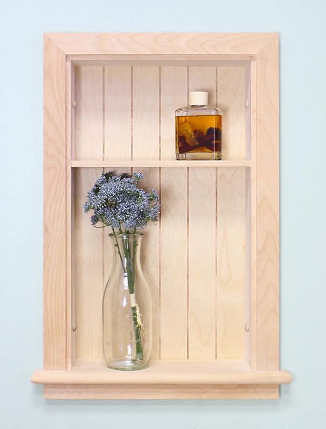 Fox Hollow Furnishings 14x24 Recessed Aiden Wall Niche - Wall Shelf for Storage and Home Decor, 1 Shelf (Unfinished W/Beadboard Back)