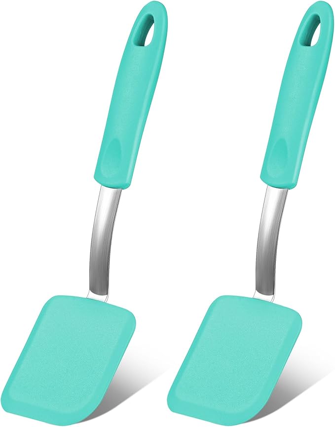 Yetene 2 Pcs Mini Silicone Cookie Brownie Spatula,Solid Flat,Black, Grey