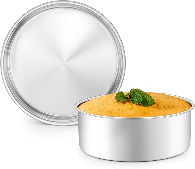 Leonyo Stainless Steel Round 8 Inch Cake Pans For Baking, 2 Pack