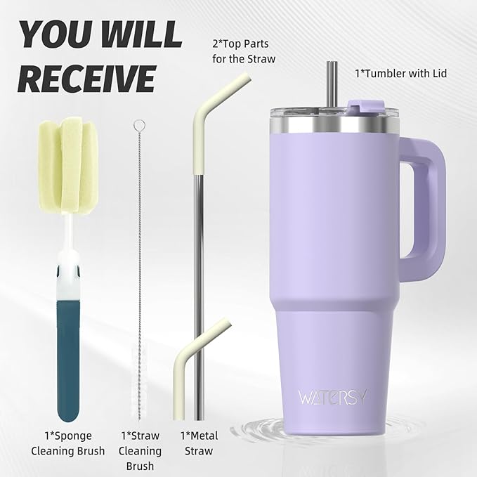 20 oz Tumbler with Handle,Tumbler with Lid and Straw,Double Wall Insulated Cup Stainless Steel Travel Mug(Cold for 34 Hours),Water Bottle for Iced Tea,Coffee,Cold Beverages(Purple)