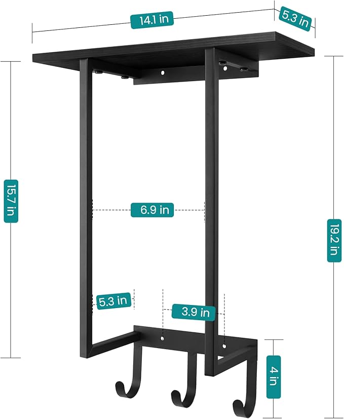 ELITEROO Towel Holder for Bathroom Wall, Towel Rack with Shelf and Hooks, Hanging Towel Organizer for Small Bathroom Storage, Wooden Rolled Towel Shelf for RV, Camper, Black