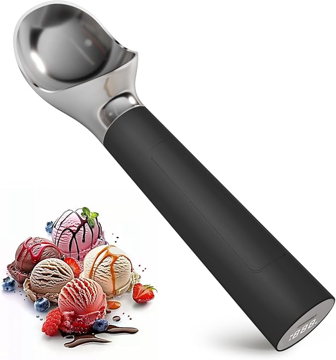 Heated Ice Cream Scoop, Rechargeable Electric Scooper for Hard IceCream, Self Warming Spoon Max to 158℉, Rust-Proof, anti freeze handle, Easy to Clean