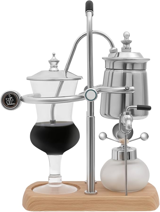 Siphon Coffee Maker, 400ml/13.53oz Manual Extract Coffee and Brew Tea Tool, Belgian/Belgium Retro Coffee Brewer with Alcohol Burner, Commercial/Domestic Balance Vacuum Coffee Pot, 9.3*4.7*14.96in Gold