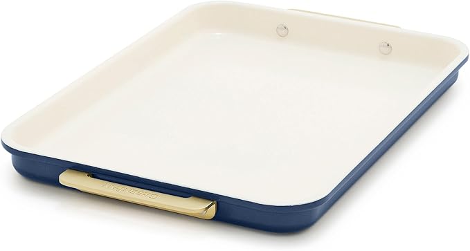 GreenPan Bakeware 13"x18" Half Baking Sheet Pan, Ceramic Nonstick Baking Pan, PFAS & BPA Free, Gold Handles, Durable Steel, Versatile & Space Saving Ovenware, Freezer to Oven Dish, Oxford Blue