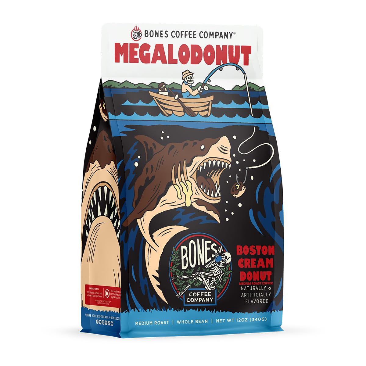 Bones Coffee Company Jamaican Me Crazy, Vanilla Caramel Flavored Coffee, Medium Roast Low Acid Arabica Beans Compatible with Auto drip and French Press Coffee Maker, 12 Oz Whole Bean