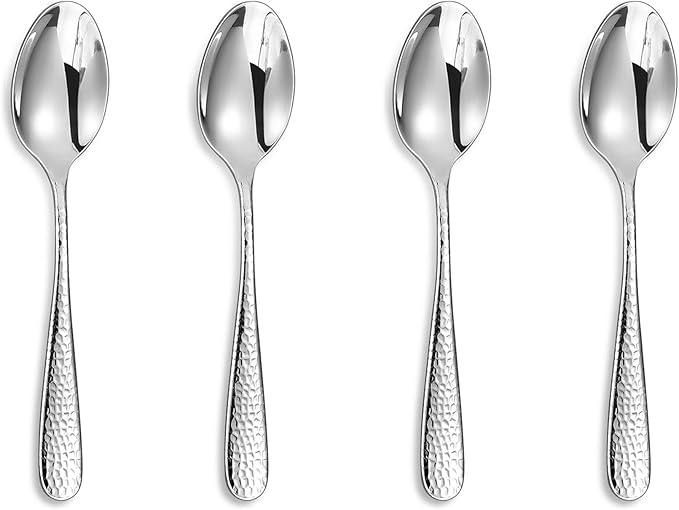 KEAWELL Premium Louise Hammered 4-Piece Soup Spoon Set (7" Soup Spoons)