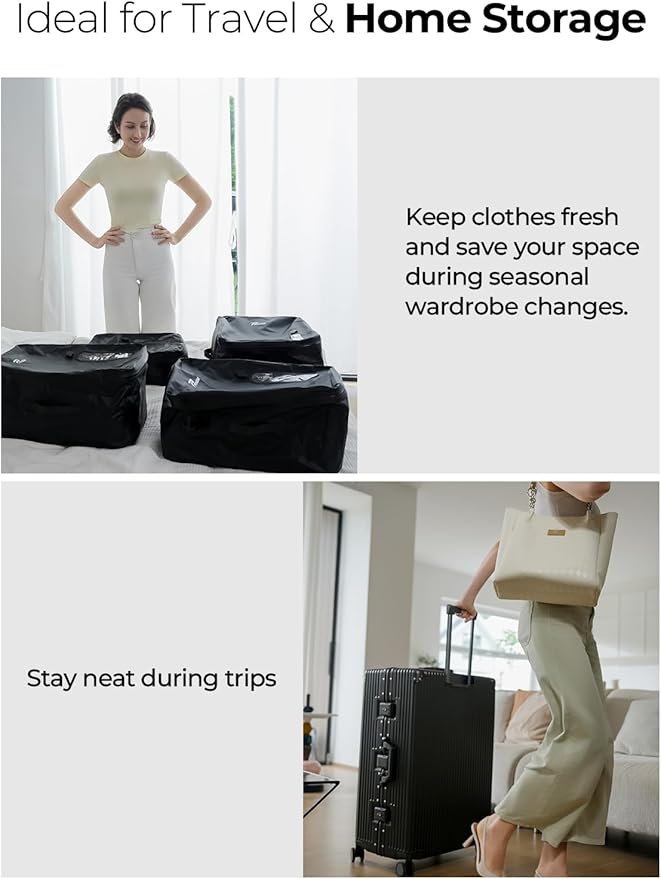 POIXM Vacuum Bags for Travel with Wireless Pump, 180° Open Zipper, IP67 Waterproof, Reusable Space Saver Compression Bags for Backpack, Suitcase, Home Storage(3 Pack + Pump)