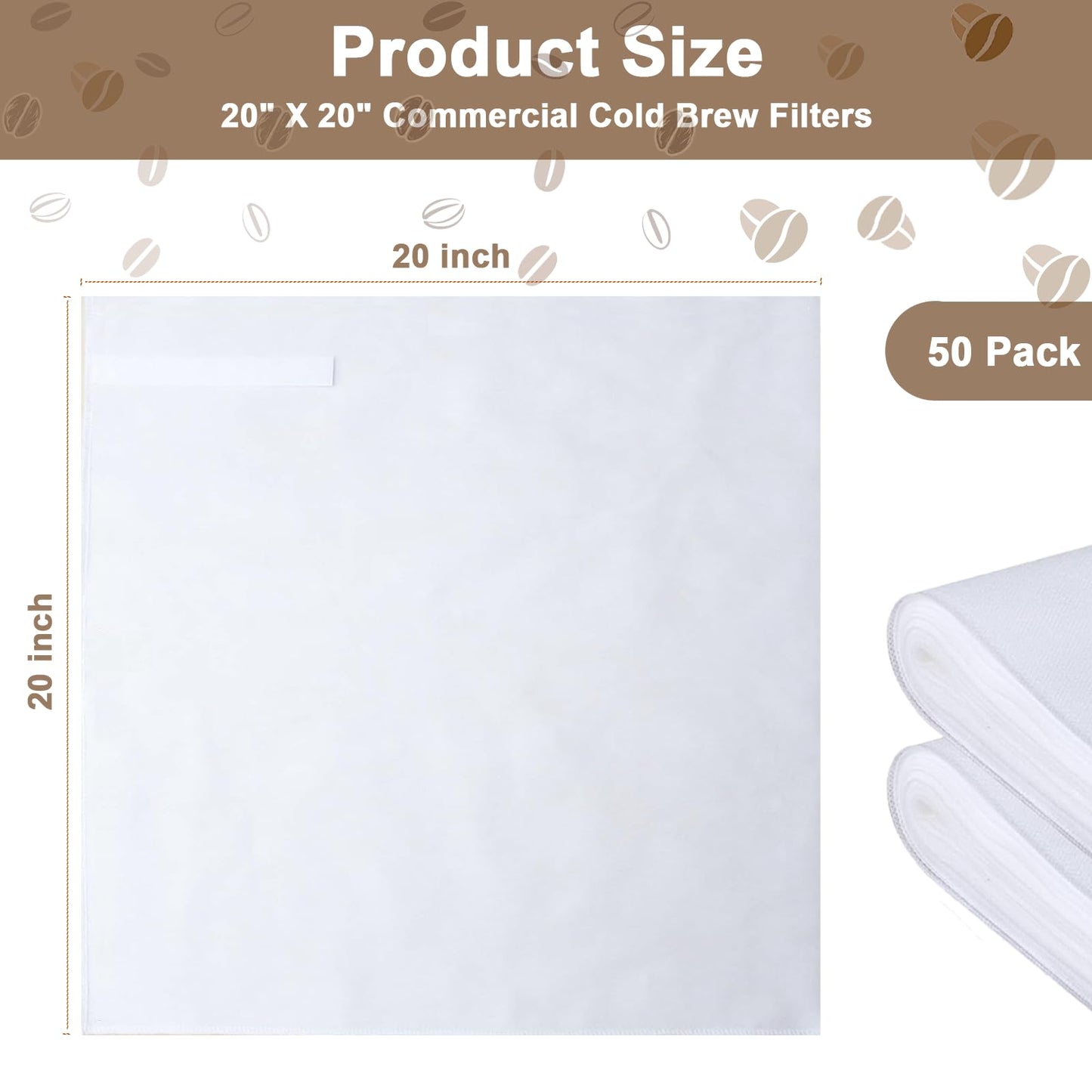 YURICK 50 Pack Commercial Cold Brew Coffee Filters for 5 Gallon Buckets, 20" X 20" Commercial Cold Brew Bags for Commercial Model Cold Brew Coffee Makers, Brew Up To 5 LBS Coffee