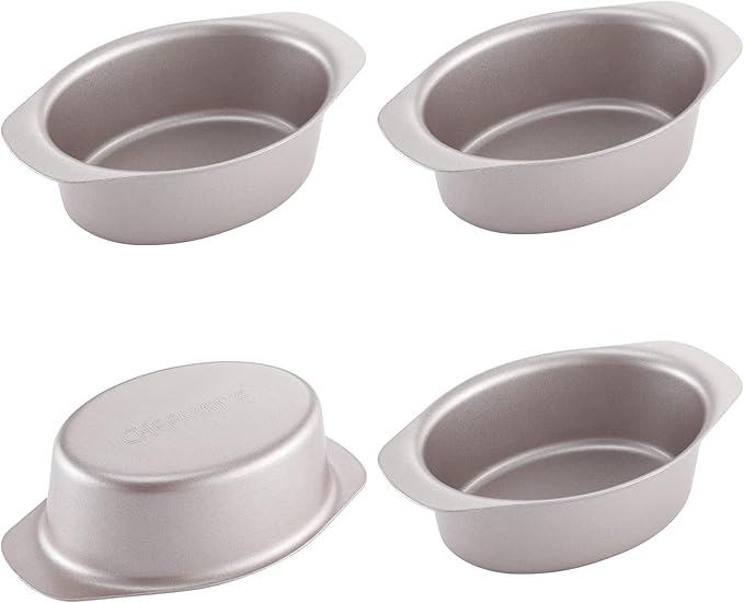 CHEFMADE Mini Cheese Cake Pan Set, 4-Inch 4Pcs Non-Stick Round Cake and Loaf Bakeware for Oven and Instant Pot Baking (Champagne Gold)