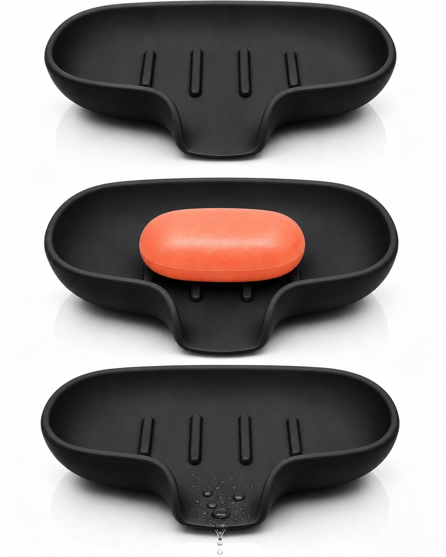 3 Pack Silicone Soap Dish for Shower, Bar Soap Holder with Drain Spout