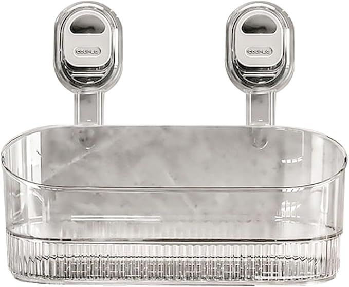 No-Drill Bathroom Suction Storage Box,Corrugated Suction Cup Storage Holder,Powerful Suction Storage Box,Removable Hanging Storage Basket, No Drilling Shelves Caddy, Ripple Acrylic Wall Shelf (Clear)