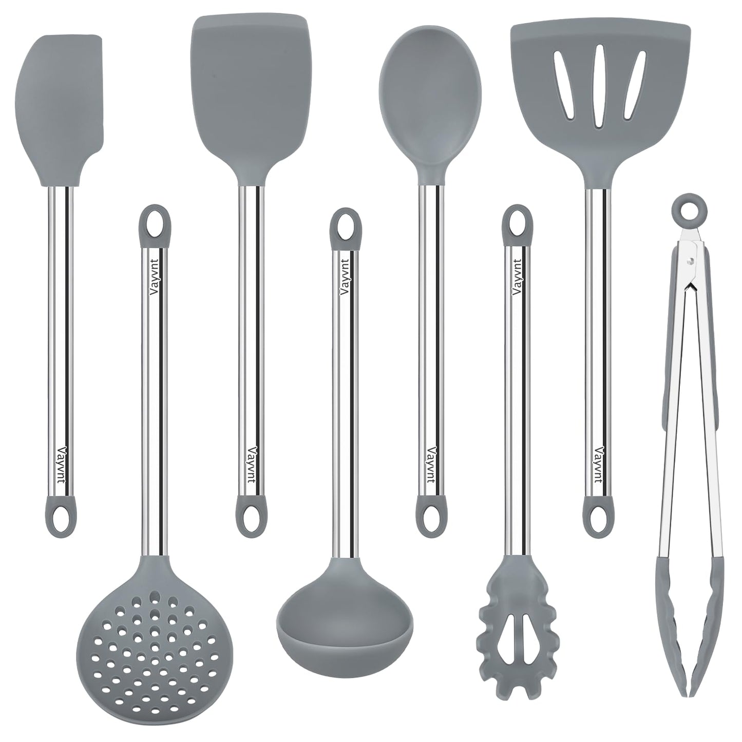 Vayvnt 8 PCS Cooking Utensils Set, Non-toxic Silicone Utensils, Gray