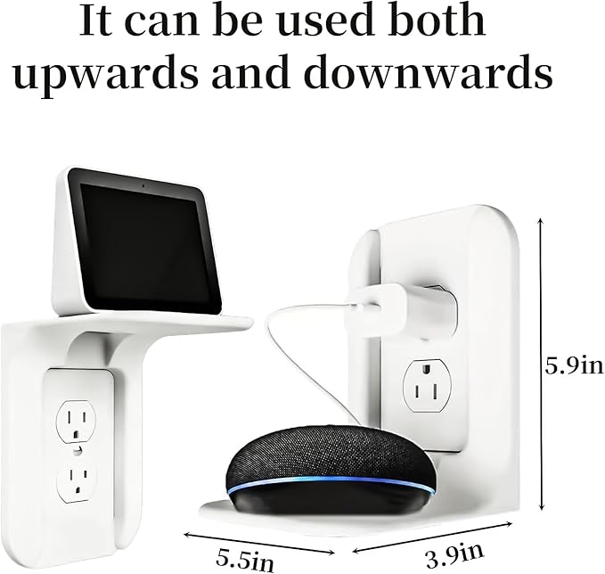 Outlet Shelf, Bathroom Wall Holder with Built-in Cable Management, Wall Organizer for Smart Home Decor Space Saving Electric Toothbrush Use as Echo Holder (2 Pack)