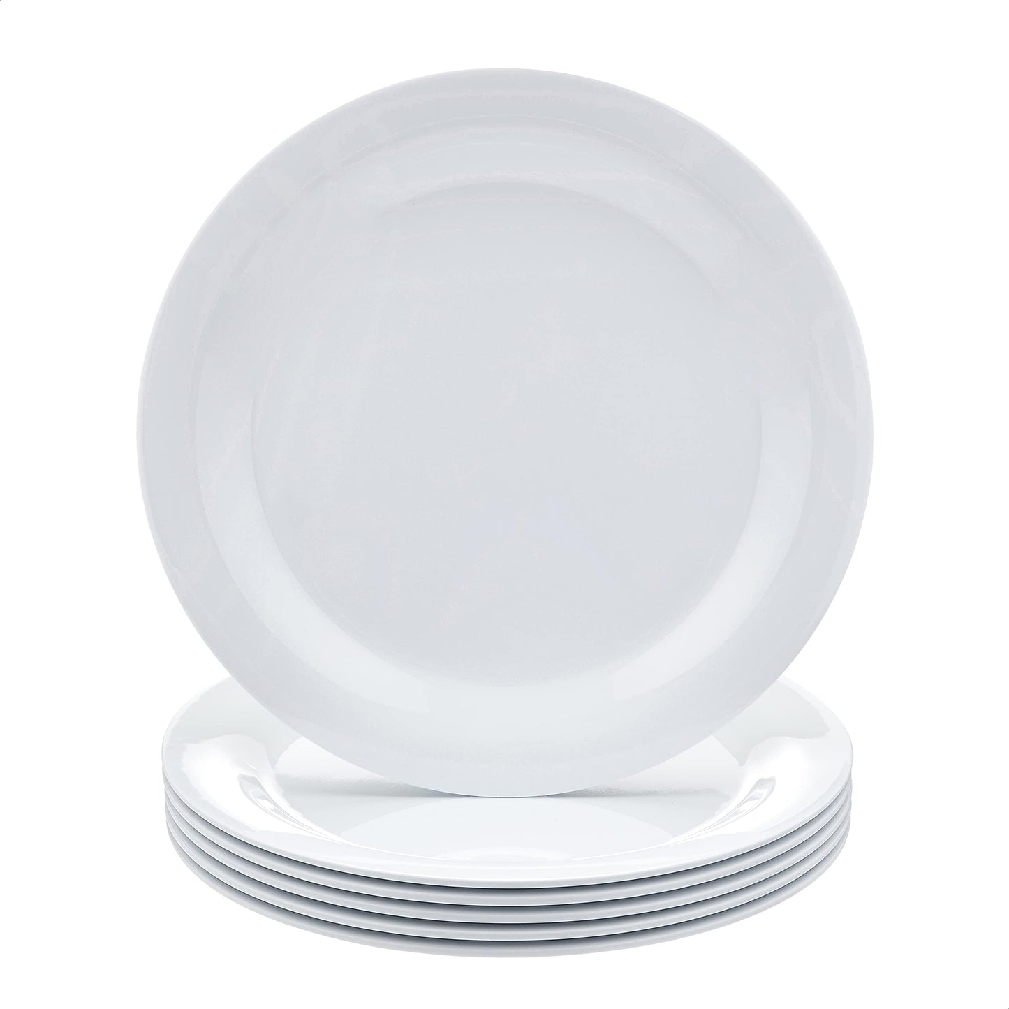 Amazon Basics Melamine Dinner Plates for Restaurants and Home, Dishwasher Safe, BPA Free, Break and Crack Resistant, 10.5", White, 6-Piece Set