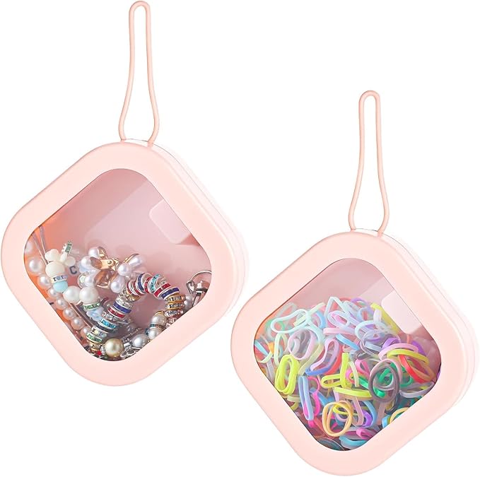 2pcs Hair Tie Organizer,Portable Travel Qtip Holder,Bathroom Storage Organizer Qtip Dispenser Cotton Swabs Dispenser Kids Hair Accessory Box with Lid for Bathroom,Desktop Organizer(2 Pcs Pink)