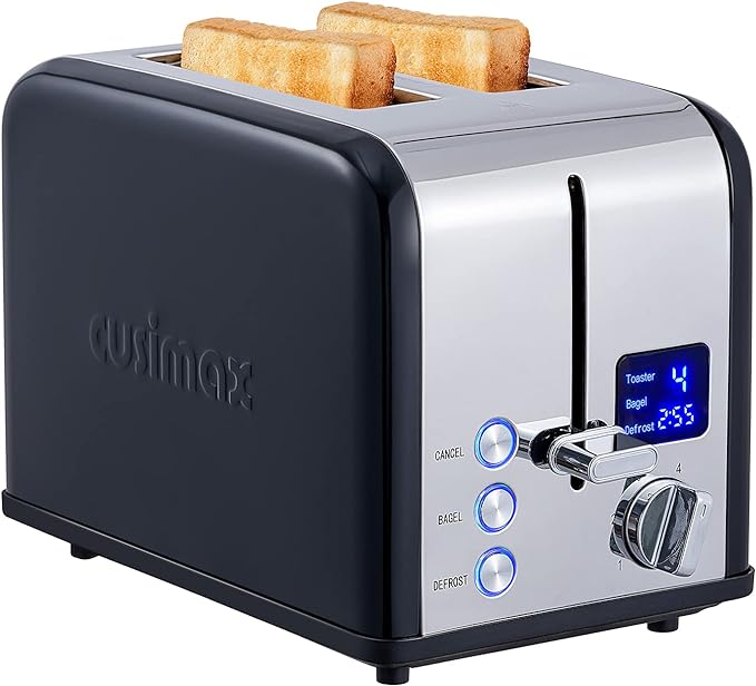 CUSIMAX 2 Slice Stainless Steel Toaster with Digital LED Display, Silver