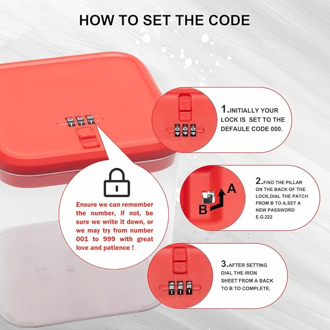 EMLTHORYClear Medicine Lock Box with code, Small Food Snack Phone medication Lock Boxes for Personal Items Combination Electronics Organizer,Phone Jail,Gaming Device Lockable Boxes