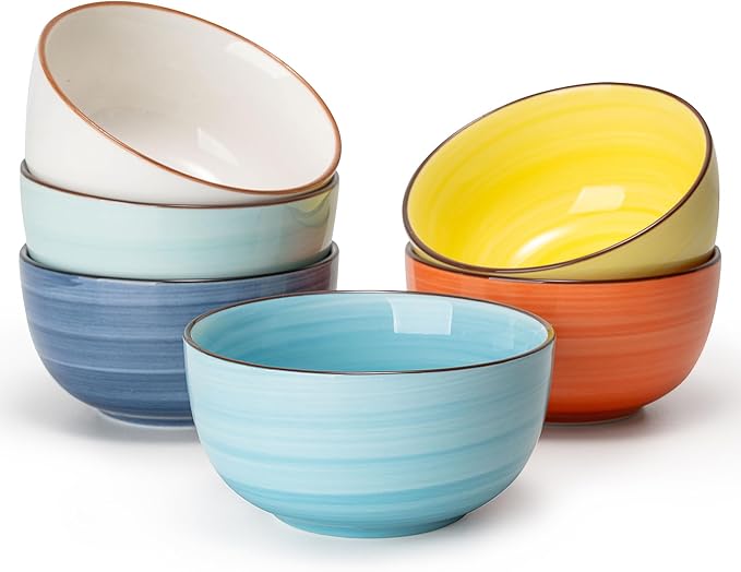 Sweese 20 Oz Porcelain Cereal Bowls - Multicolor Set of 6, Dishwasher Safe, for Soup, Salad, Rice, Kitchen Decor