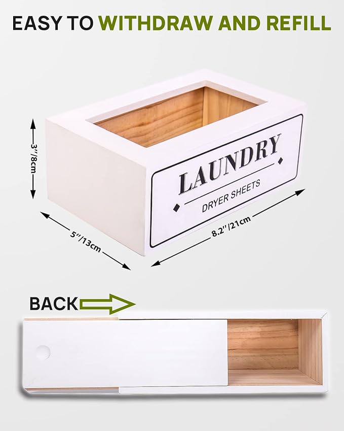 Dryer Sheet Holder Dispenser Container, Space Saving Laundry Room Organization and Storage, Farmhouse Decor, Fabric Softener Dispenser Containers, White