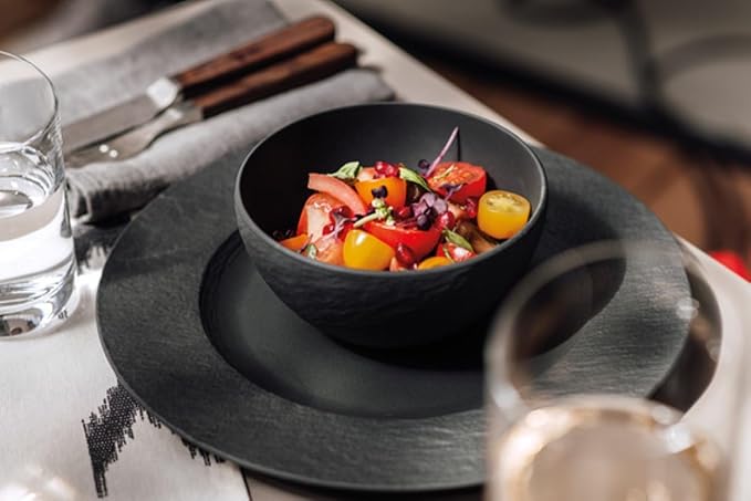 Villeroy & Boch Manufacture Rock Dinner Plate, Black, Set of 4, 10.5 In