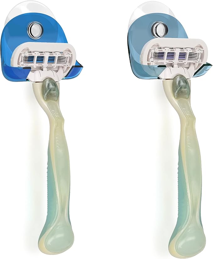 kwmobile 2x Razor Holder with Suction Cup - Self-Adhesive Shaver Wall Mount - Bathroom Organizer for Glass and Tiles - Blue/Light Blue