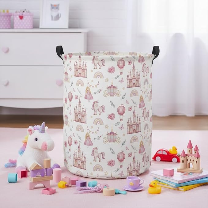 HIYAGON Baby Laundry Basket Baby Hamper for Nursery Girl Kids Butterfly Hamper Cute Kids Toys Storage Bin Organizer Butterfly Room Decor for Home(Princess Castle)