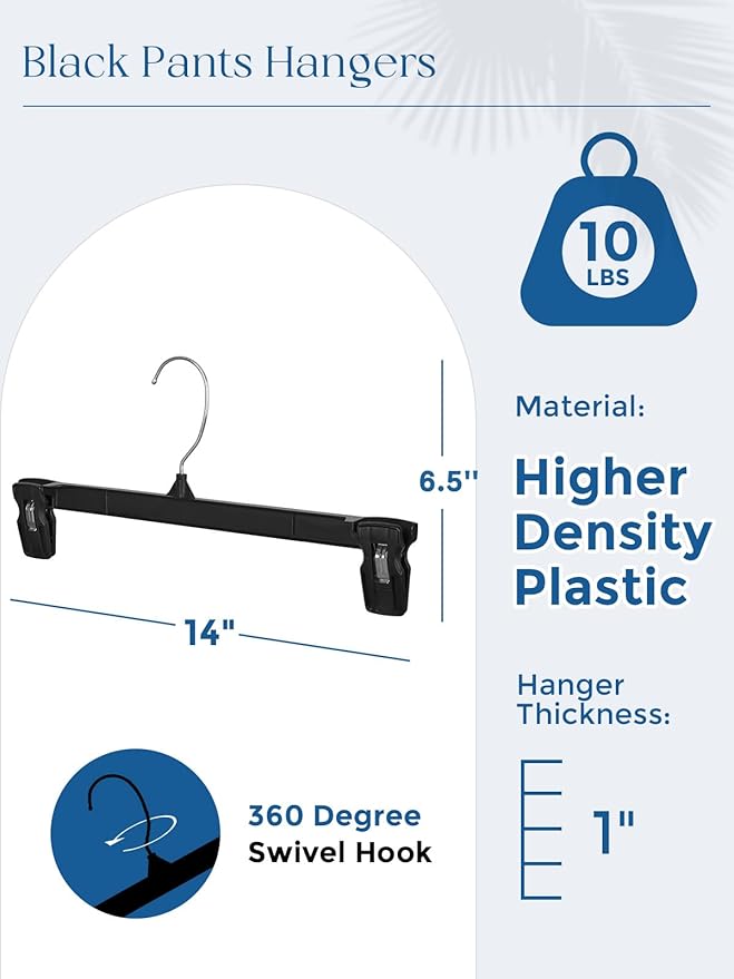 Smartor Pants Hangers - 90 Pack, Black Pant Hangers with 360° Hooks, Shorts Hanger with Strong Clamps, Dress, Heavy Duty Hanger for Trousers, Skirt, Jeans, Slacks (10 Inch)