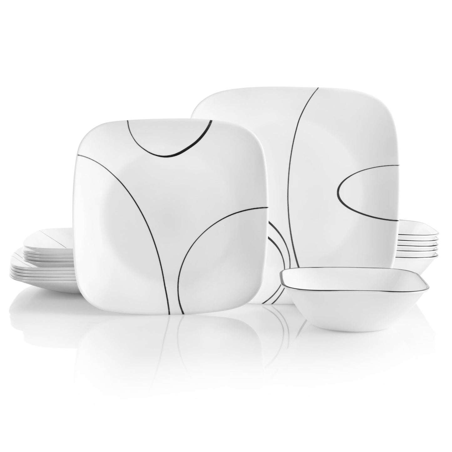 Corelle Vitrelle 18 Piece Glass Dinnerware Sets Rectangular Square Plate and Bowl Set Service for 6, Triple Layer Chip & Crack Resistant Glass Plate and Bowl Sets, Wandering Grove