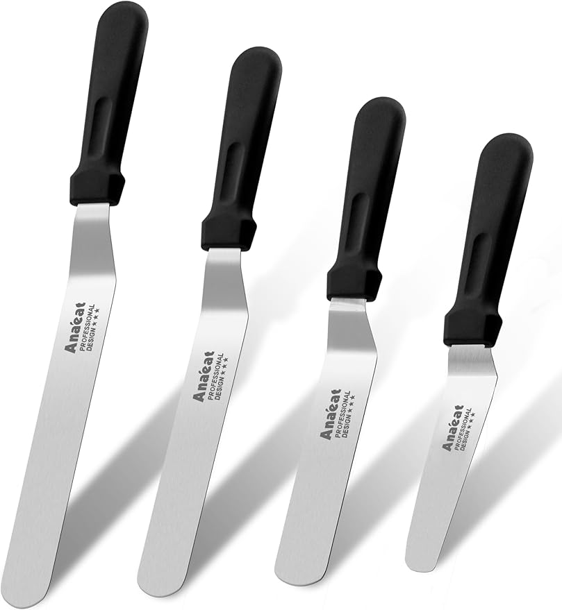 Anaeat Icing Spatulas, Set of 2 Professional Cake Angled Offset Spatula with 6", 8" Stainless Steel Blades - Thickened Frosting Knife with Durable Plastic Handle for Cake Decorating Pastry & Baking