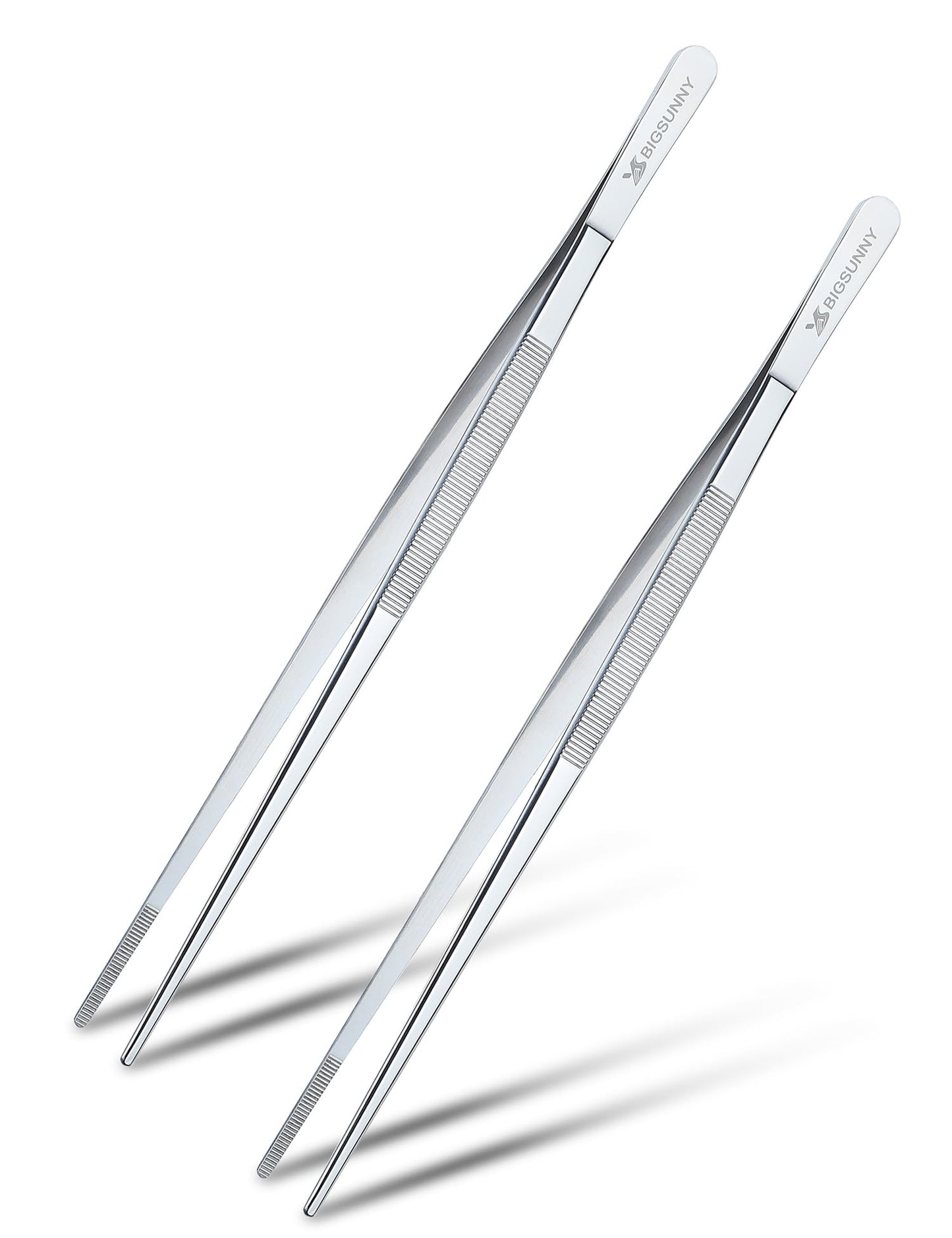 MSY BIGSUNNY Stainless Steel Food Tweezers Multi-function Cooking Tongs Kitchen Serving Tong (12" Round & 12" Pointed Tweezers)
