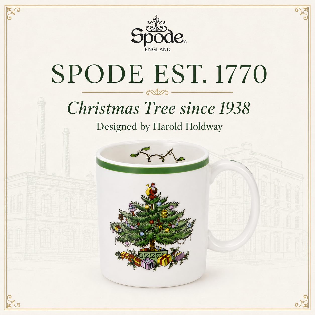 Spode Christmas Tree Mugs, 9 Oz, Set of 4 - Festive Holiday Drinkware