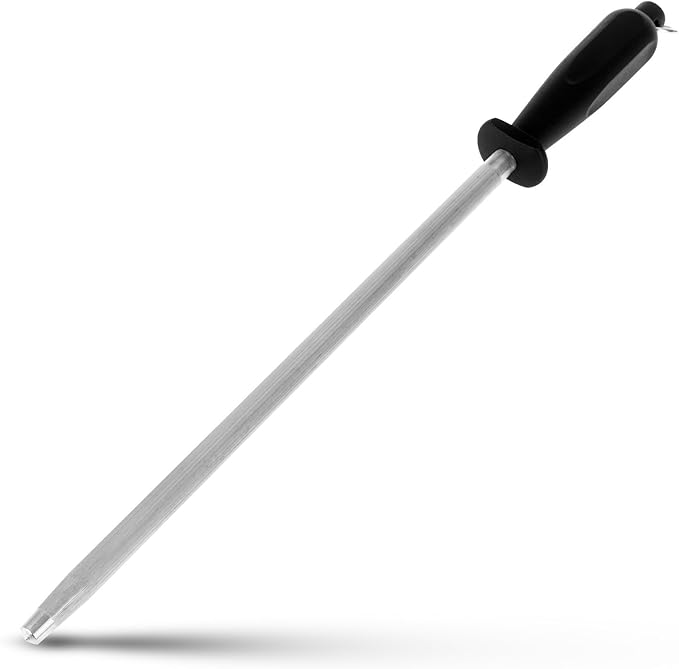 12-Inch Knife Sharpening Rod, Fine Carbon Honing Steel, Black Handle