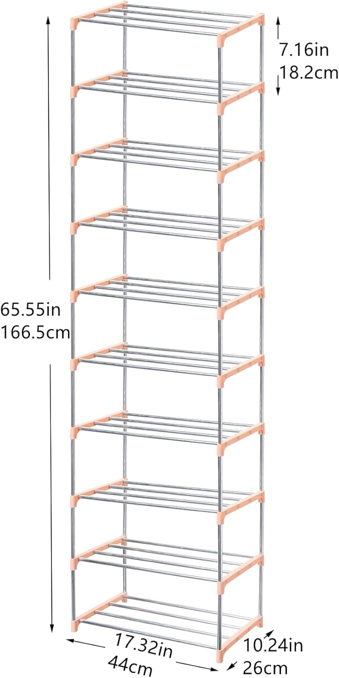 Stackable Small Shoe Rack, Entryway, Hallway and Closet Space Saving Storage and Organization (10-Tier, Pink)