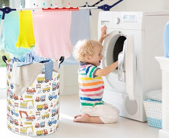 HIYAGON Kids Laundry Basket Baby Hamper for Nursery Boy Kids Hamper Cute Kids Toys Storage Bin Organizer Engineering Vehicle Room Decor for Home(Engineering Vehicle)