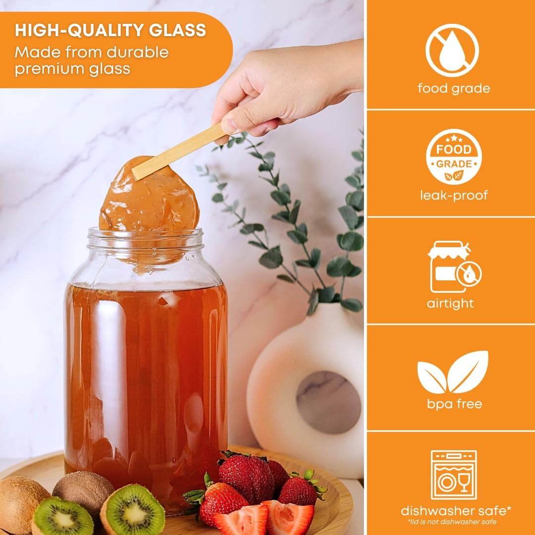 4-Pack 1 Gallon Glass Jar with Lid | Wide Mouth Food Storage Canisters