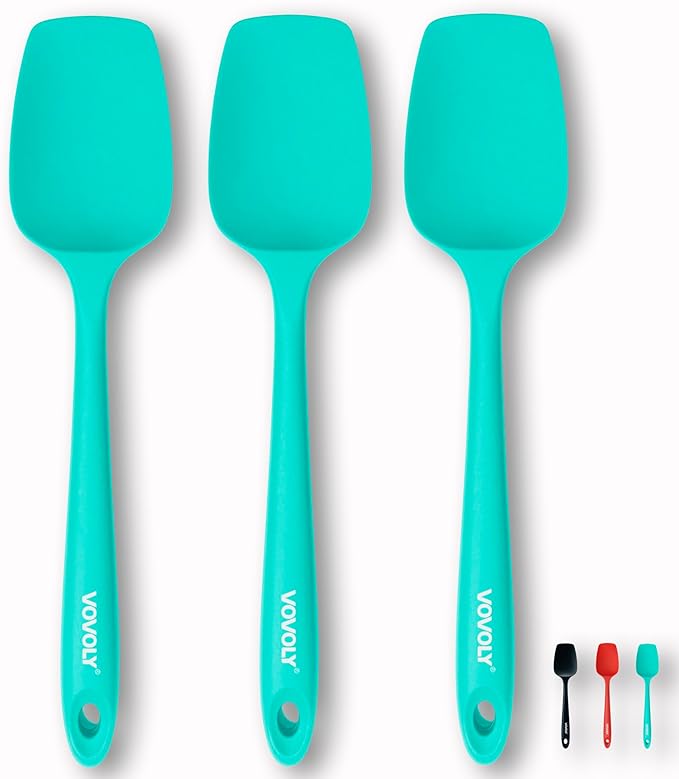 Silicone Spoon Spatula Curved Shap 600°F Heat Resistant Spoonula, 3 Pack
