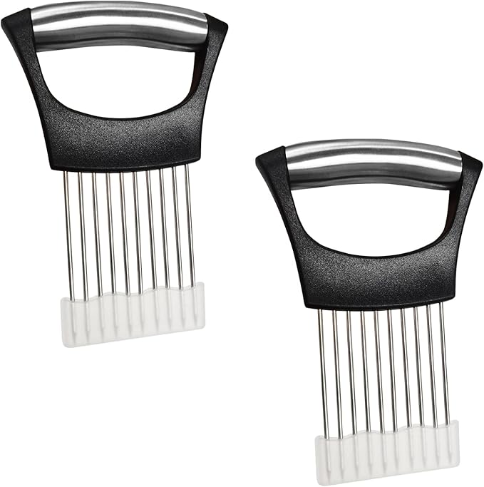 2-Pack Stainless Steel Onion Holder Slicer & Meat Chopper, Green
