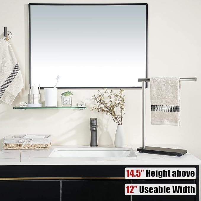 JQK Hand Towel Holder Stand Brushed, Modern Tree Rack Free Standing for Countertop with 12 Inch Bar, 304 Stainless Steel Thicken 0.8mm, HTT170-BN