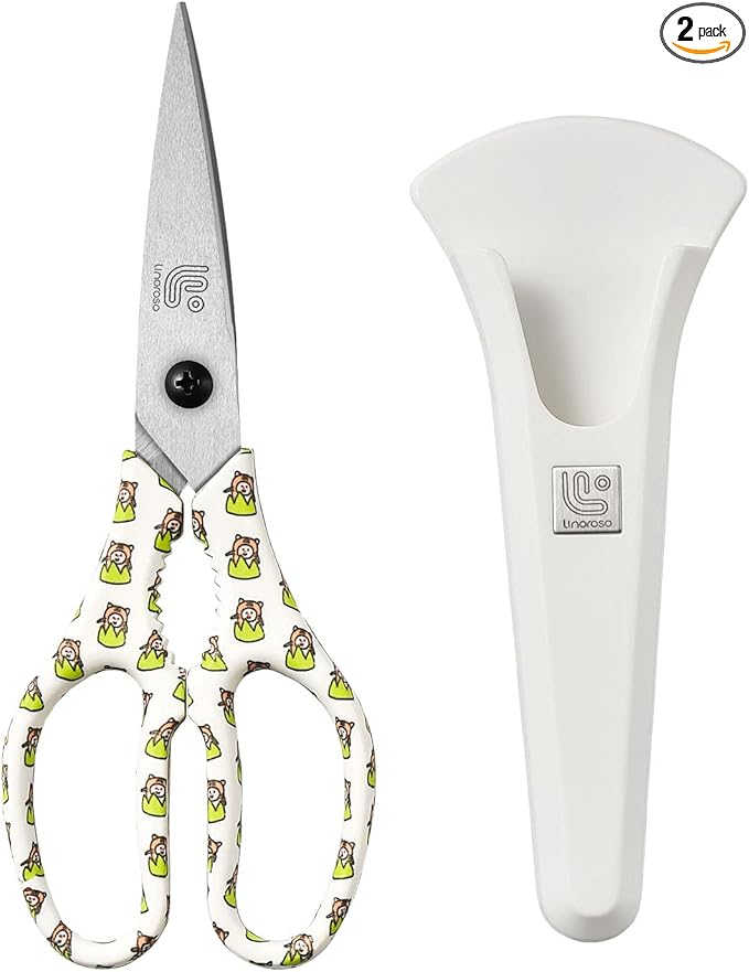 Linoroso Kitchen Scissors Heavy Duty Kitchen Shears with Magnetic Holder Made with Japanese Steel 4034, Multipurpose Ultra Sharp Cooking Scissors for Meat/Vegetables/BBQ/Herbs/Pizza (Graphic,Chili)