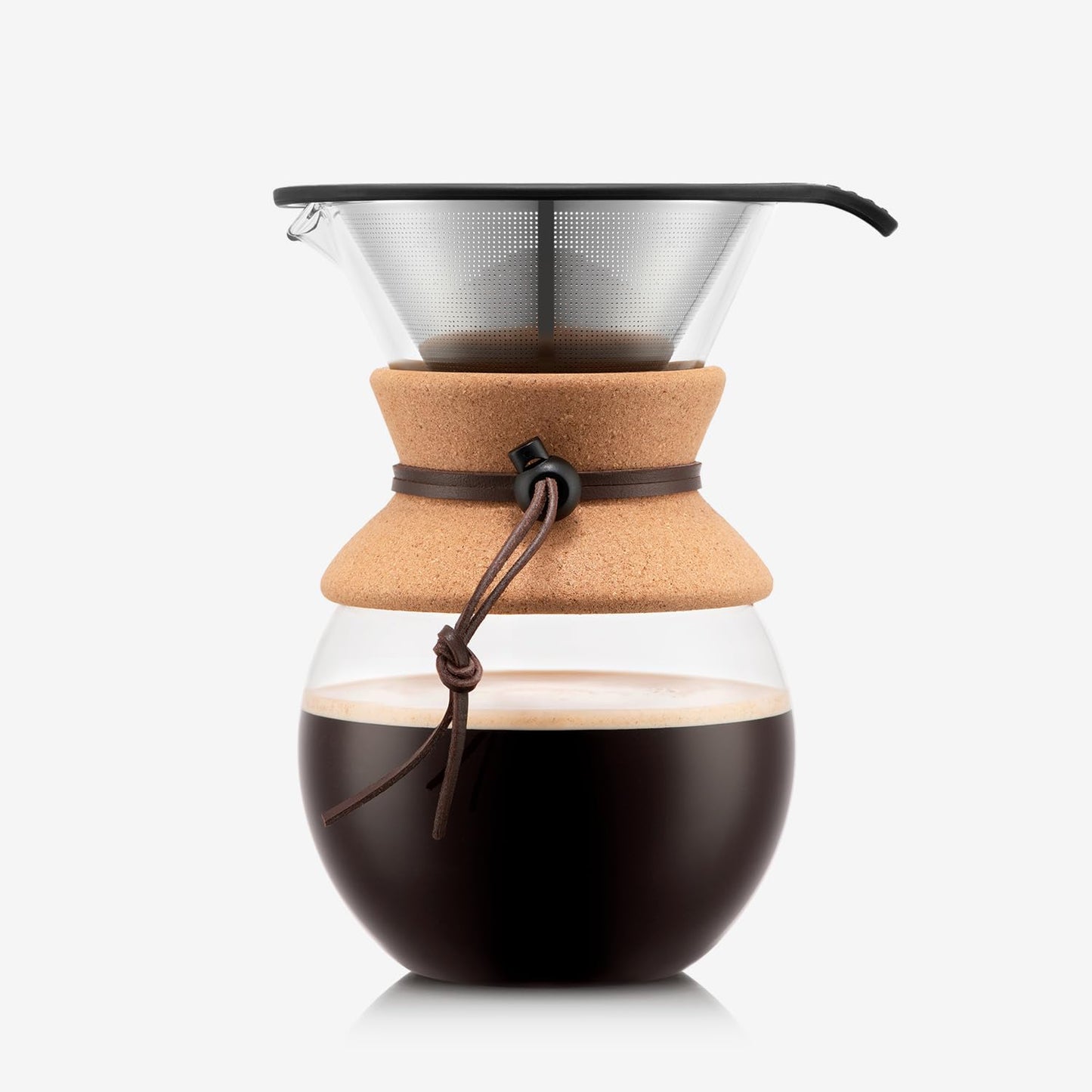 Bodum 17oz Pour Over Coffee Maker, High-Heat Borosilicate Glass with Reusable Stainless Steel Filter and Cork Grip - Made in Portugal