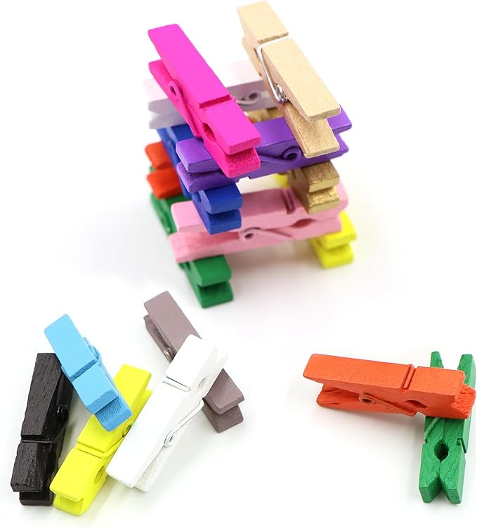JABINCO (Pack of 128) Mini Wooden Colored clothespins,16 coloers Each 8pcs, Colored