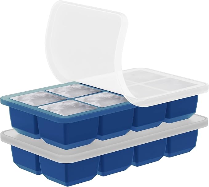 2 Pack Silicone 2 Inch Large Ice Cube Molds for Cocktails Wine Fruit and Bourbon Whiskey Easy Release Ice Cube Tray with Lid Ideal for Cold Drinks and Entertaining Gatherings