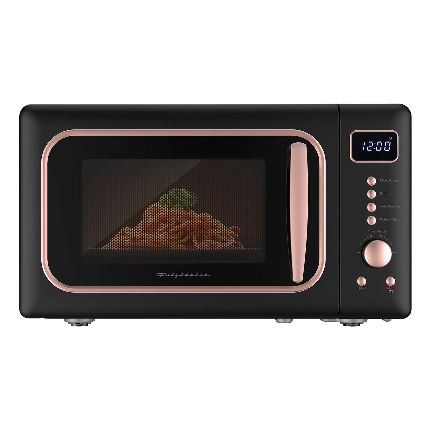 Frigidaire, 0.7 Cu. Ft. Retro Countertop Microwave Oven, 700W Compact Microwave with 8 Auto Cook Menus, Auto Defrost, 5 Power Levels, LED Display, Glass Turntable, White-RoseGold