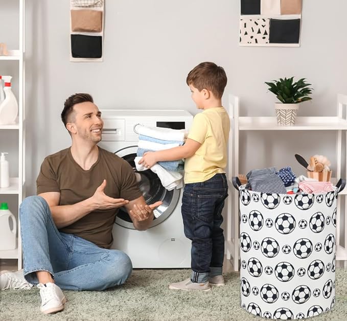 Kids Laundry Basket Soccer Hamper for Nursery Hamper Cute Kids Storage Bin Organizer Room Decor for Home(Black soccer)