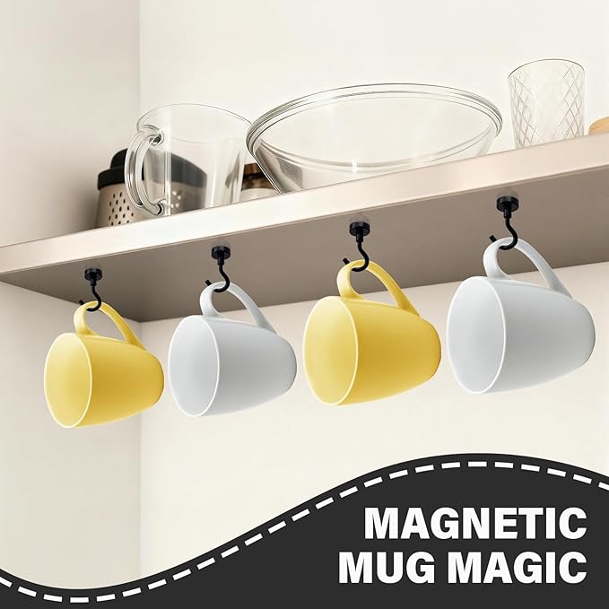 Magnetic Hooks, 100Pack Neodymium Magnet Hook for Hanging Mugs, 25LBS Strong Metal Magnet with Hooks Heavy Duty for Classrooms, Cruise, Fridge, Office, Home and Kitchen