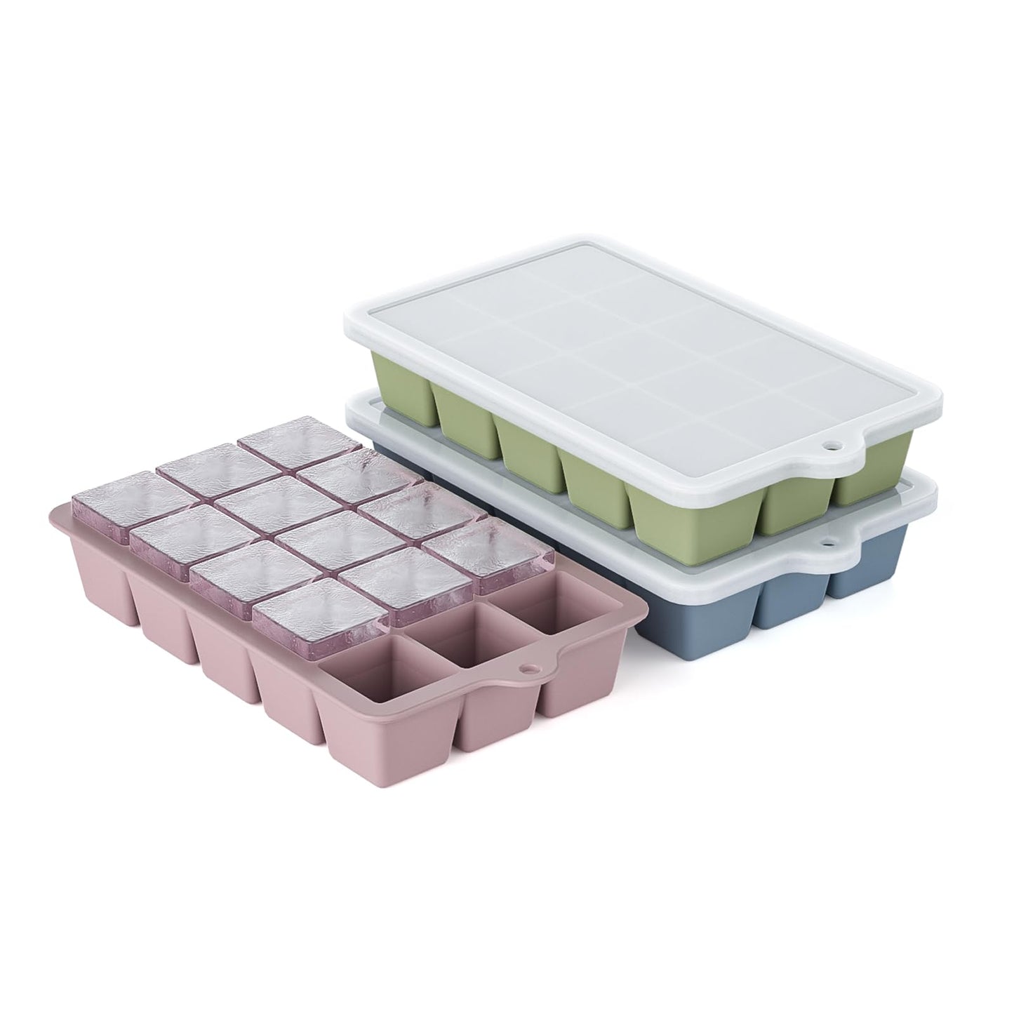Silicone Ice Cube Tray 2 Pack, HANCELANT Ice Cube Mold, Ice Trays for Freezer with Lid for Whiskey, Cocktail, Drinks and Food, Freezer, BPA Free, Easy Release