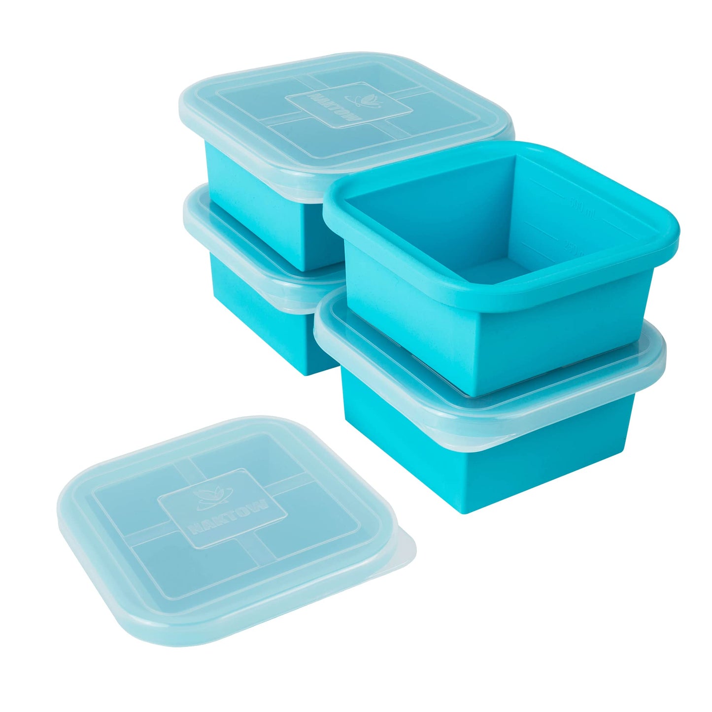 NAKTOW Silicone Freezing Tray with Lid - 2-Cup 4 Pack Freezer Containers,Make 1 Perfect Freezing,Storing Soups, Foods, Stews, Dips or Sauces Simple and Convenient Color Aqua